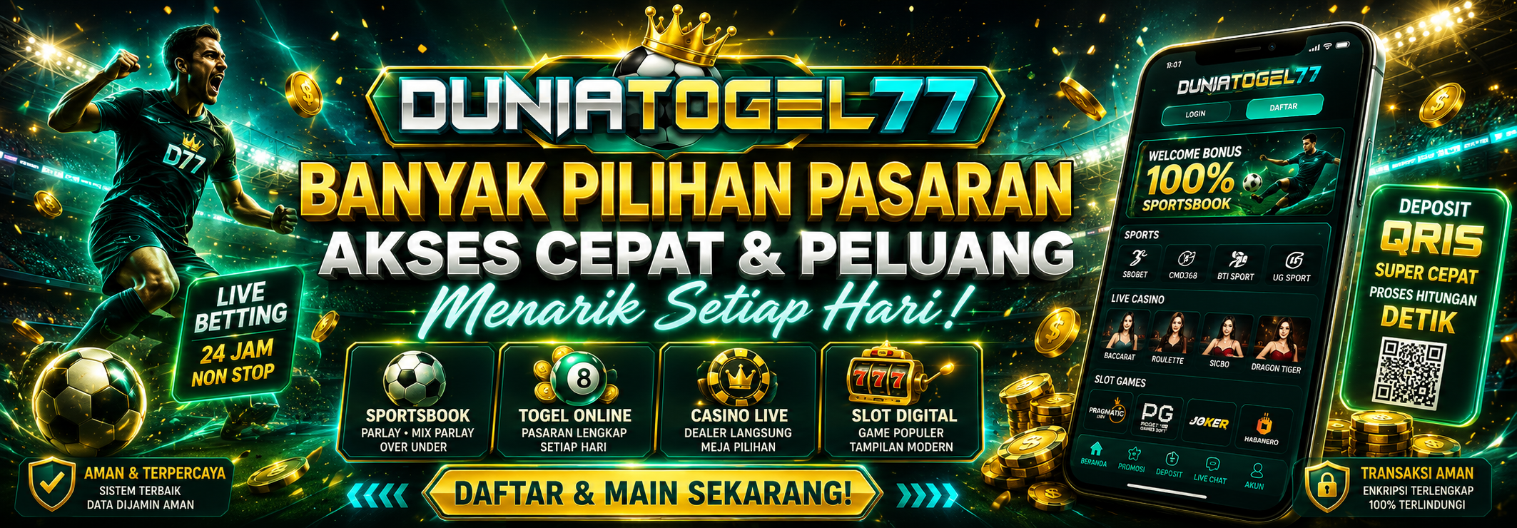 Sportsbook, togel, casino live, dan slot digital DUNIATOGEL77